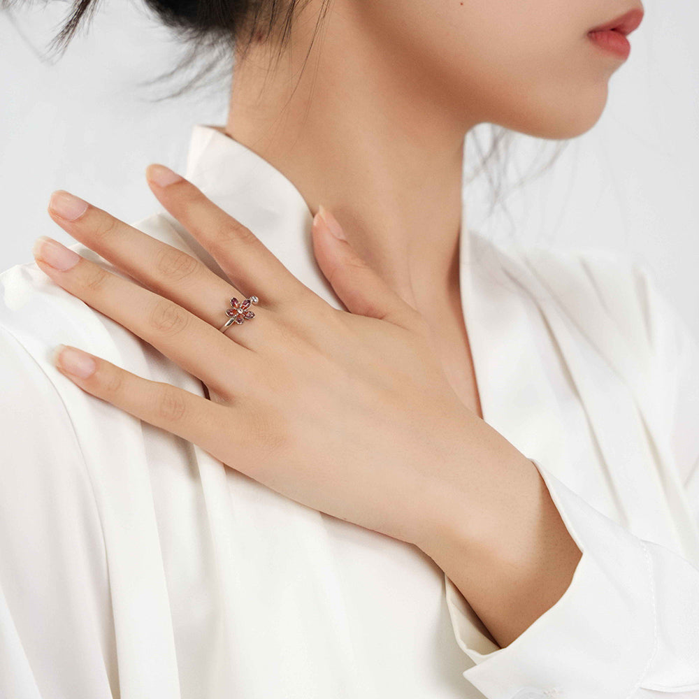 Color Stone Inlay Silver Ring – Plum Daisy