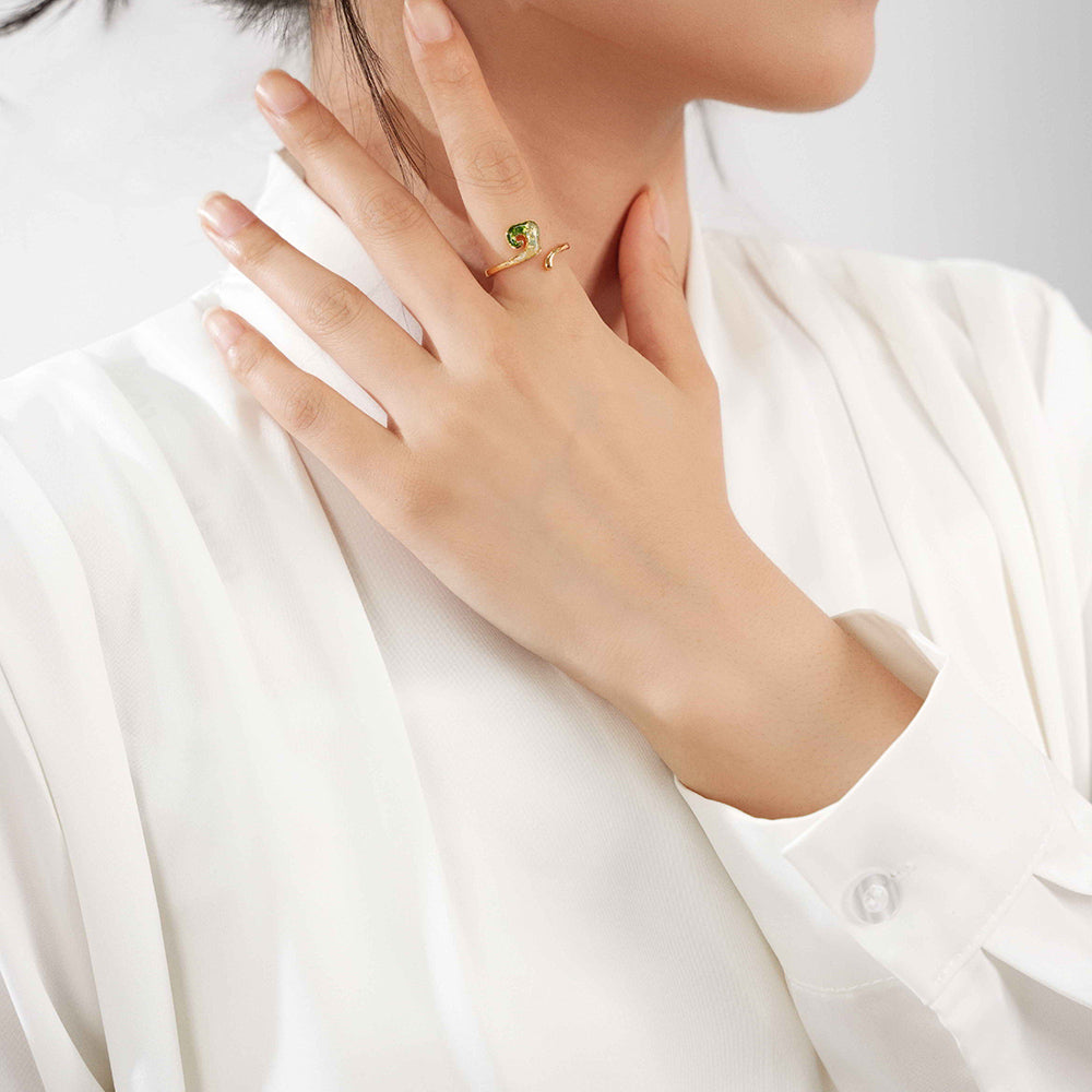 Color Stone Inlay Jade Green Auspicious Cloud Open Ring