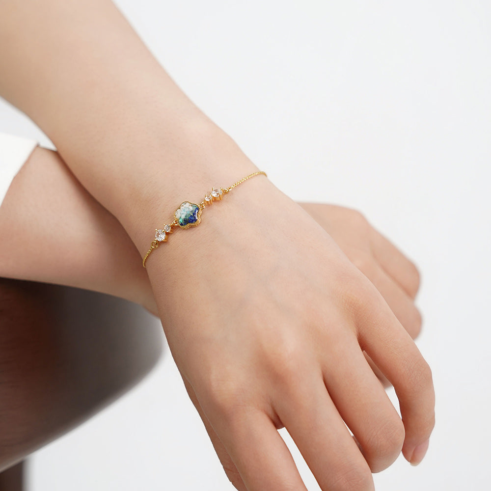 Color Stone Inlay Bracelet – Plum Blossom with Crystals, Blue & White