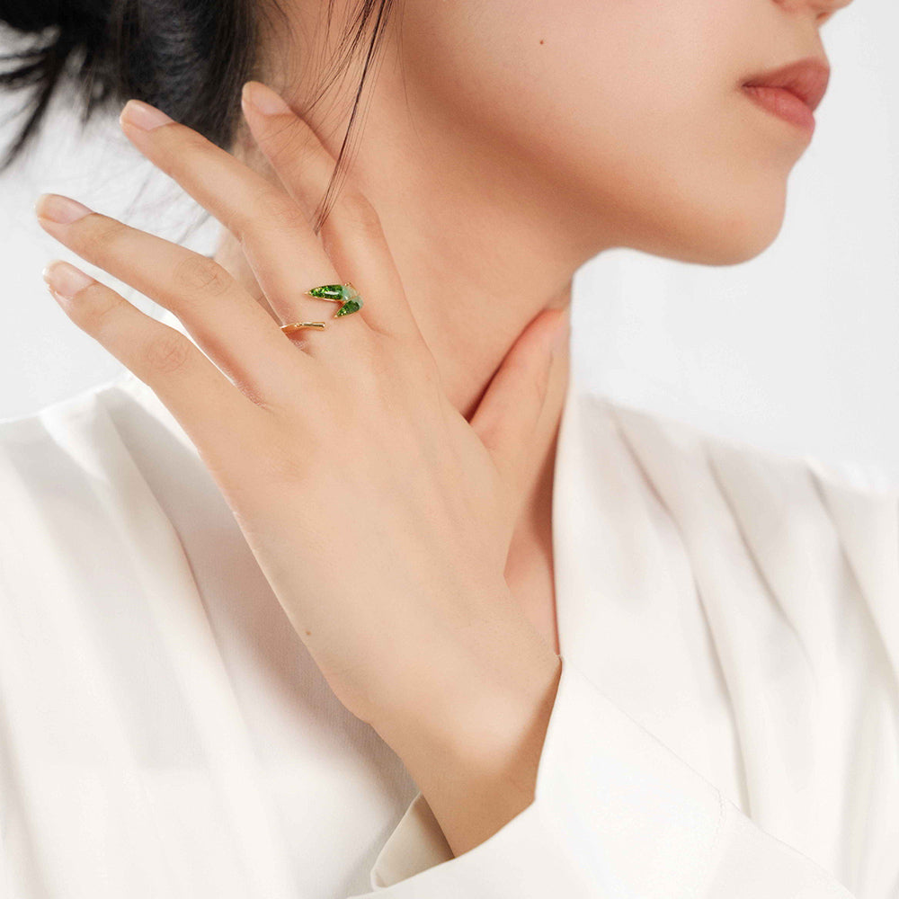 Color Stone Inlay Jade Green Gradient Bamboo Leaf Ring – B Style