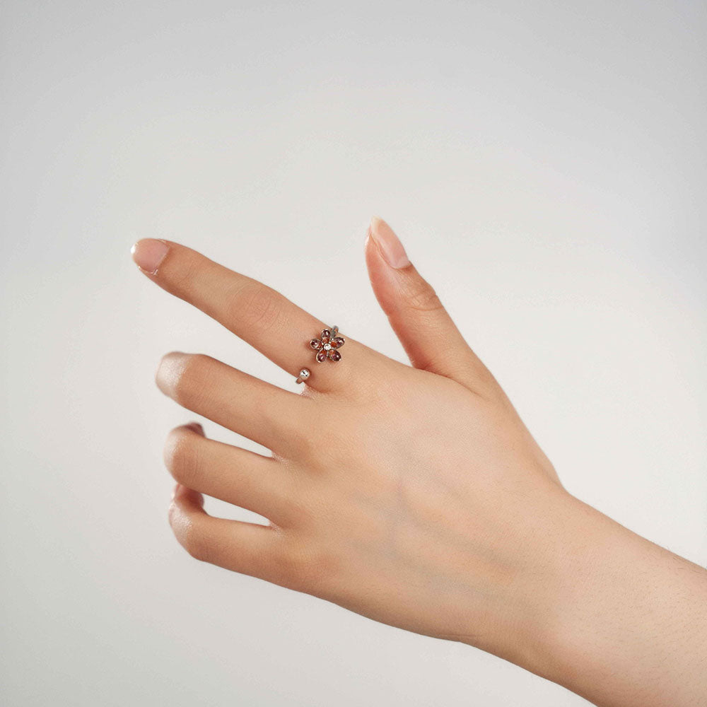 Color Stone Inlay Silver Ring – Plum Daisy