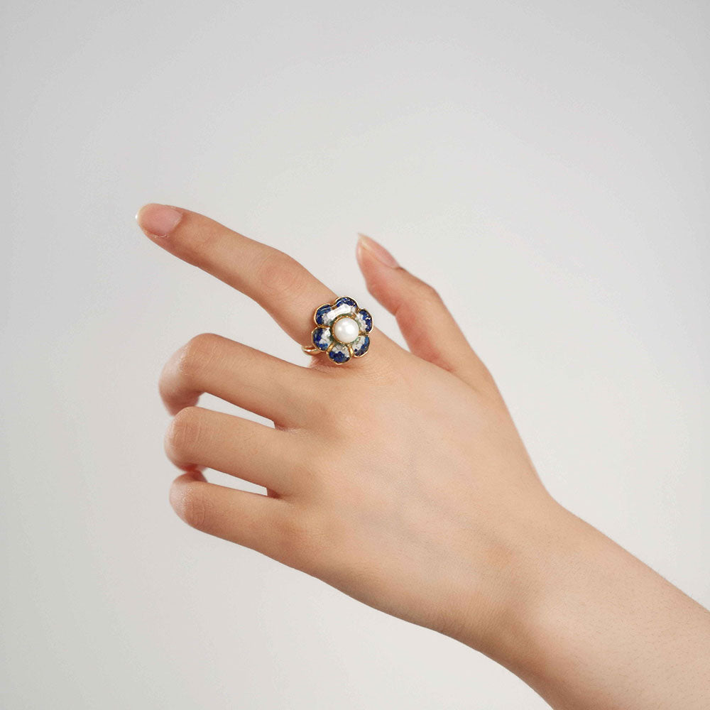 Colored Stone Inlaid Dunhuang Baoxiang Flower Ring