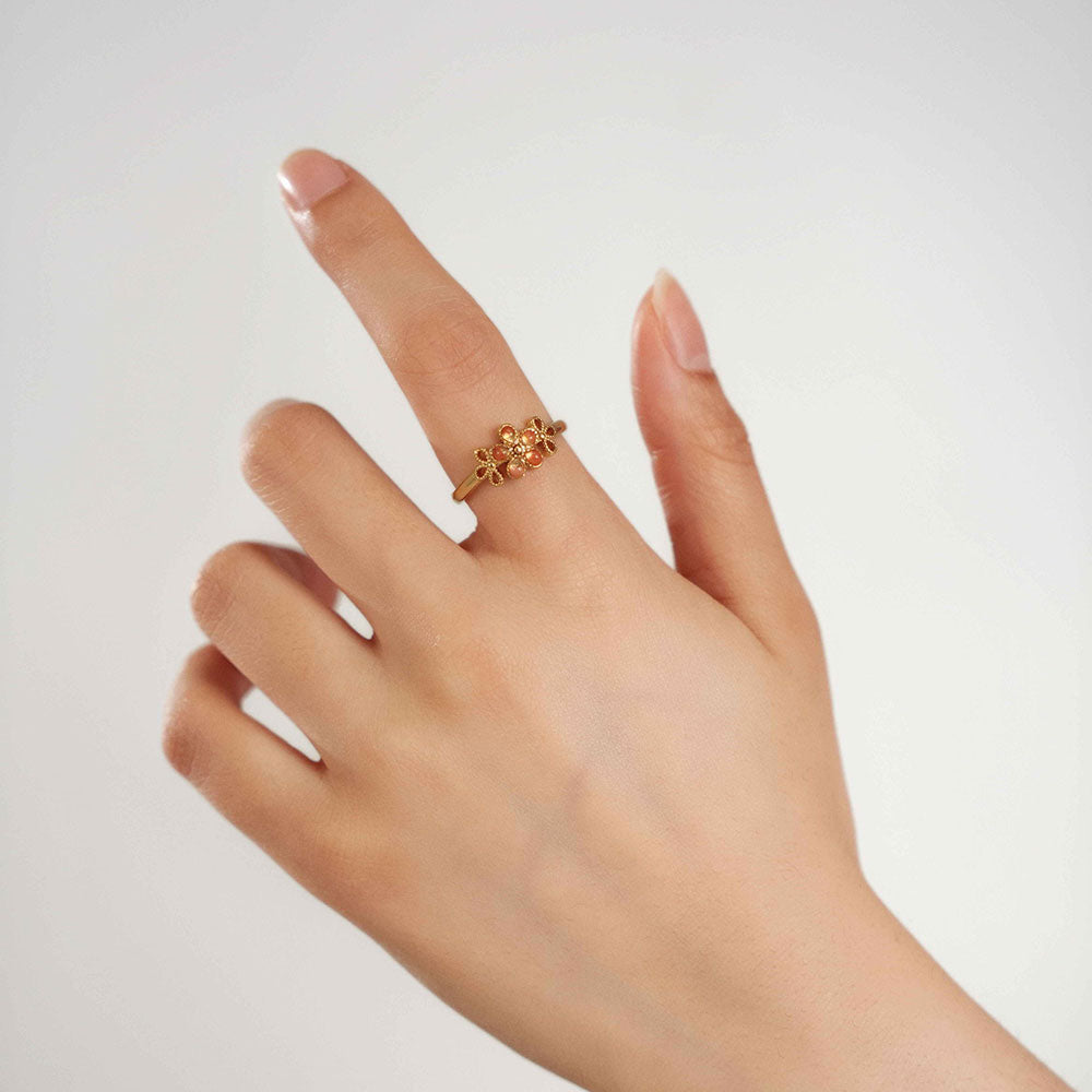 Colored Stone Inlaid Five-Petal Flower Ring - Red & Prosperous Series