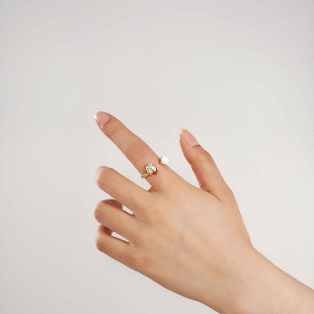 Color Stone Inlay Oval Pearl Ring – Dunhuang Color Series