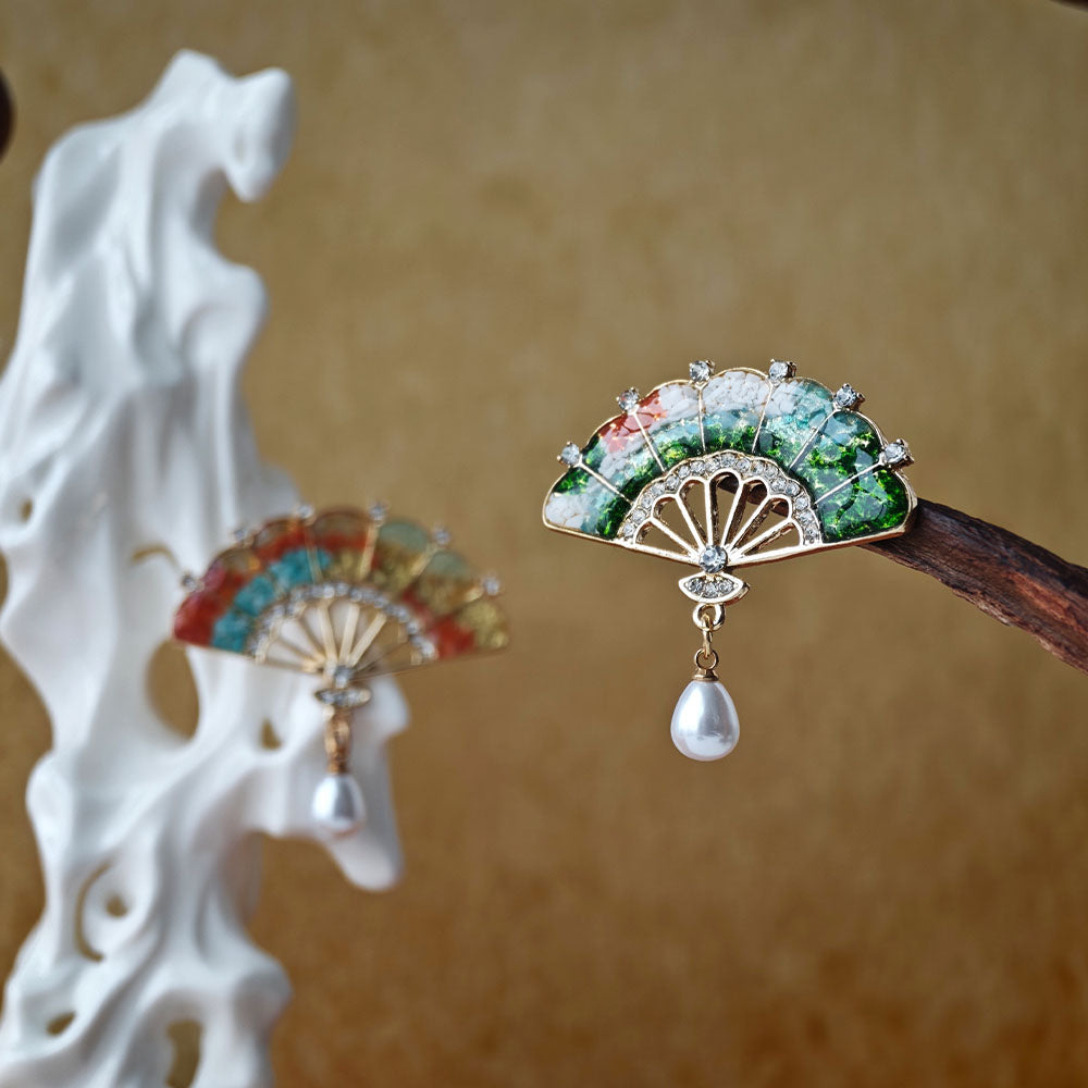 Color Stone Inlay Fan Brooch – Misty Jiangnan