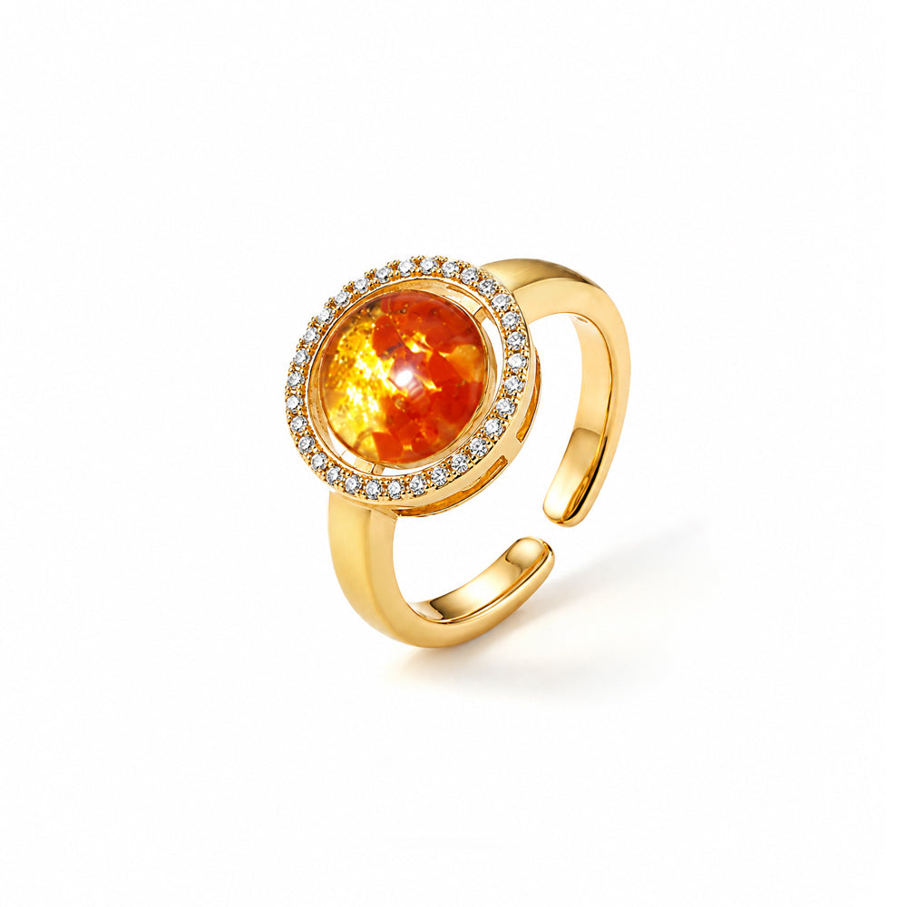 Red Prosperous Big Round Bean Ring Inlaid with Colored Stones