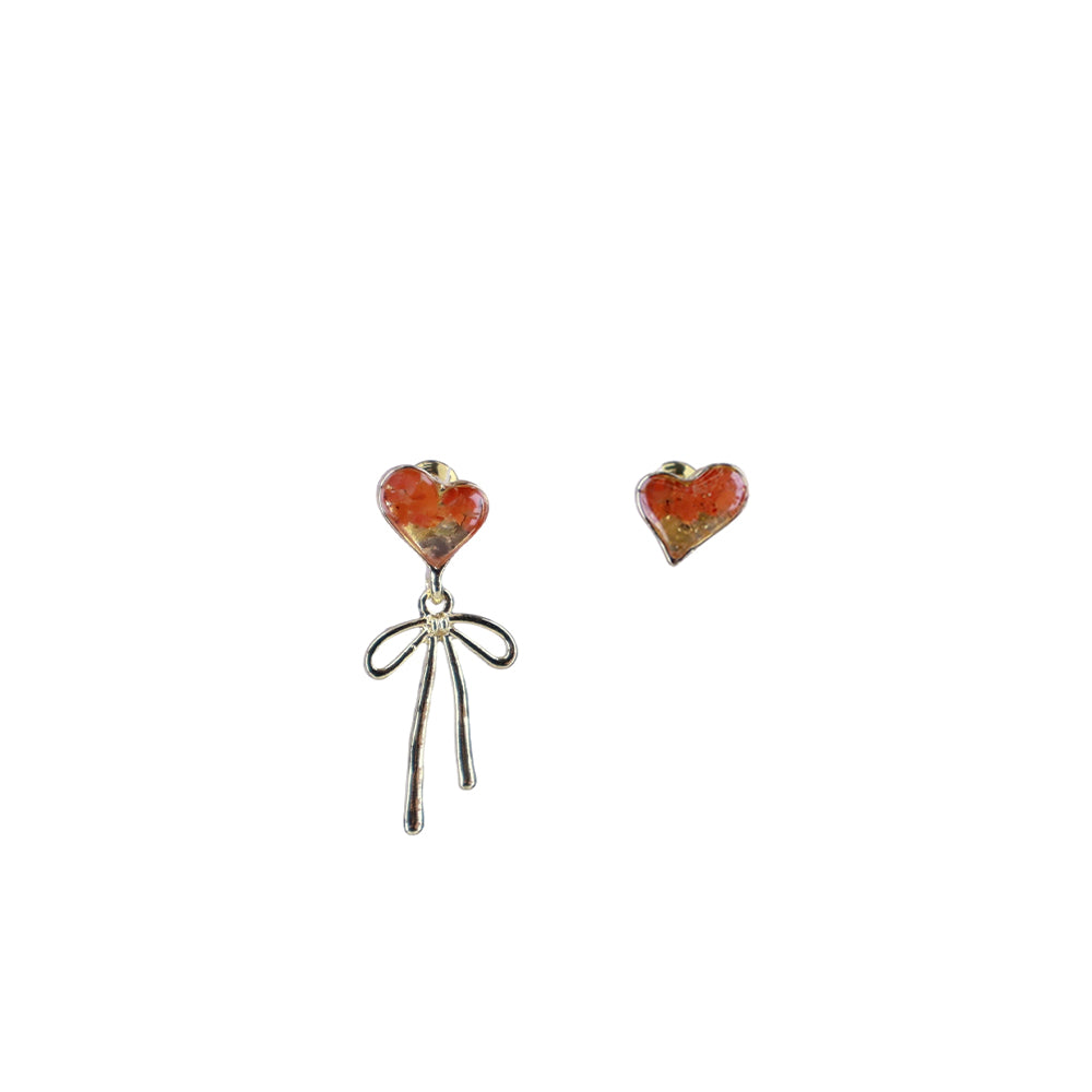 Color Stone Inlay Stud Earrings – Prosperous Red Asymmetrical Heart