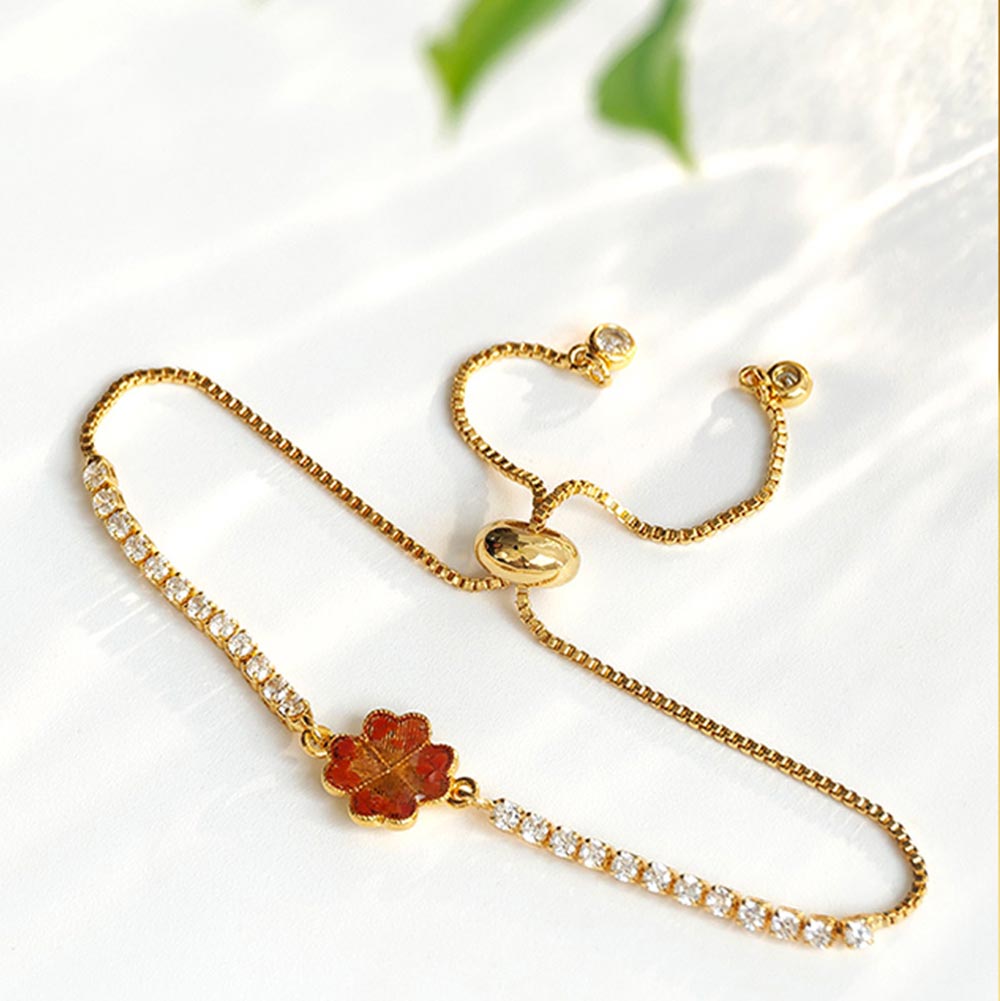 Color Stone Inlay Bracelet – Four-Leaf Clover C, Prosperous Red Series