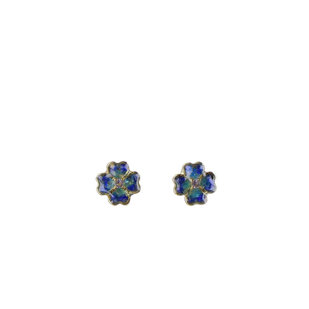 Royal Blue Clover Stone Inlay Earrings