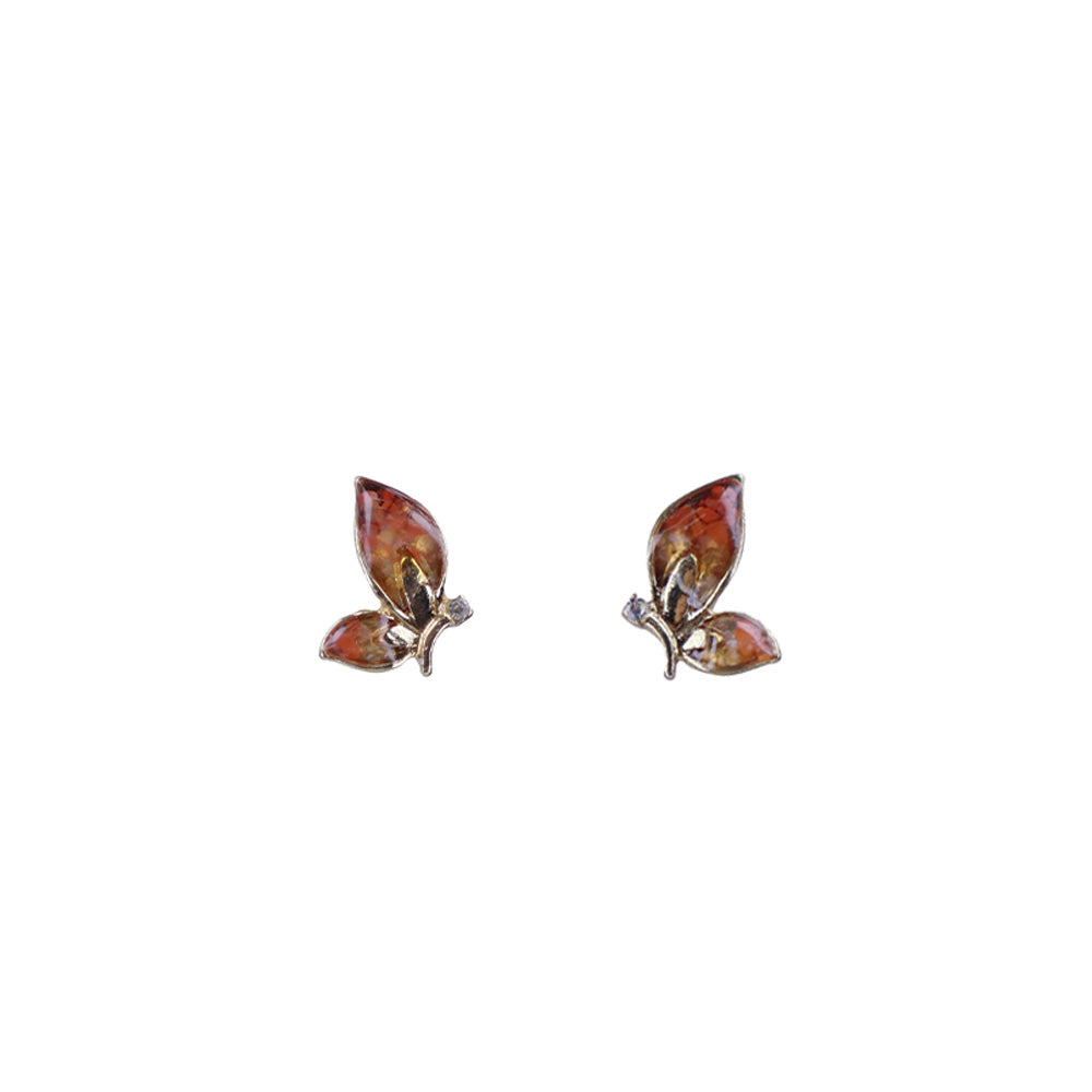 Color Stone Inlay Prosperous Red Butterfly Wing Stud Earrings – Style A