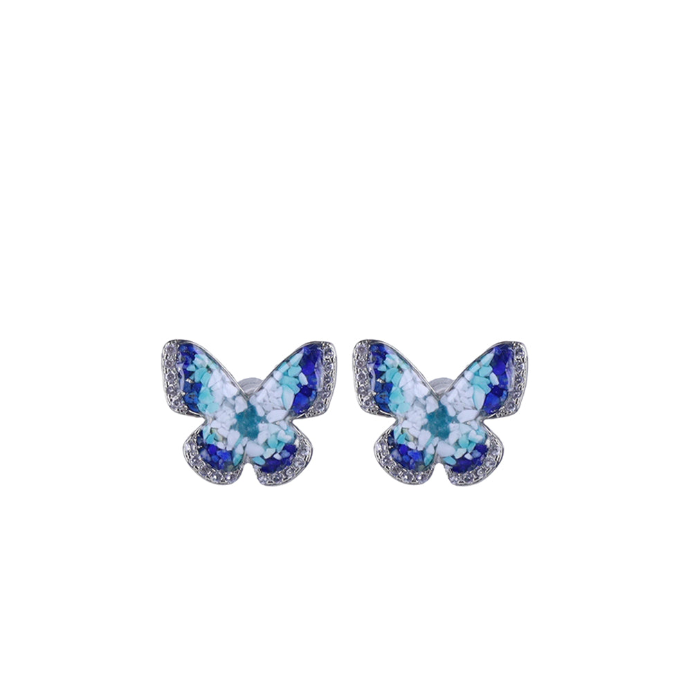 Color Stone Inlay Earrings – Blue & White Butterfly 15MM