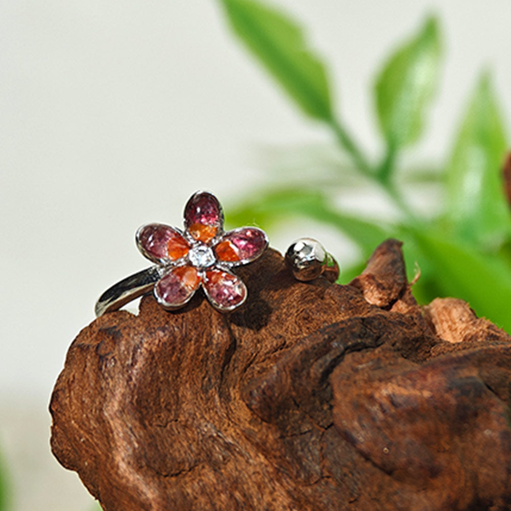 Color Stone Inlay Silver Ring – Plum Daisy