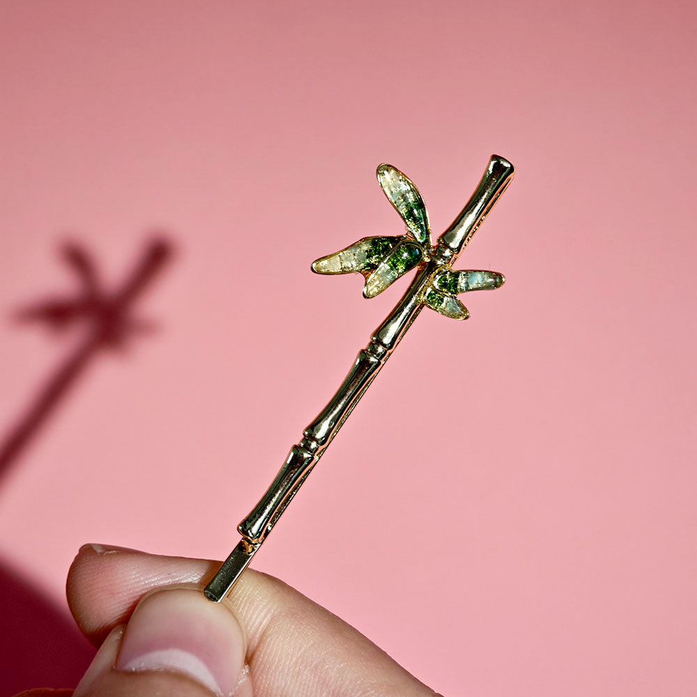 Jadeite Bamboo Hairpin with Colorful Stone Inlay