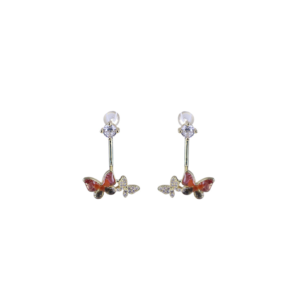 Colorful Stone Inlaid Butterfly Drop Earrings, Plum Red Prosperity Series