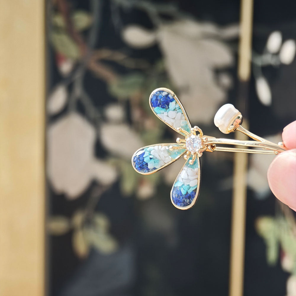 Blue & White Lucky Three-Leaf Clover Brooch