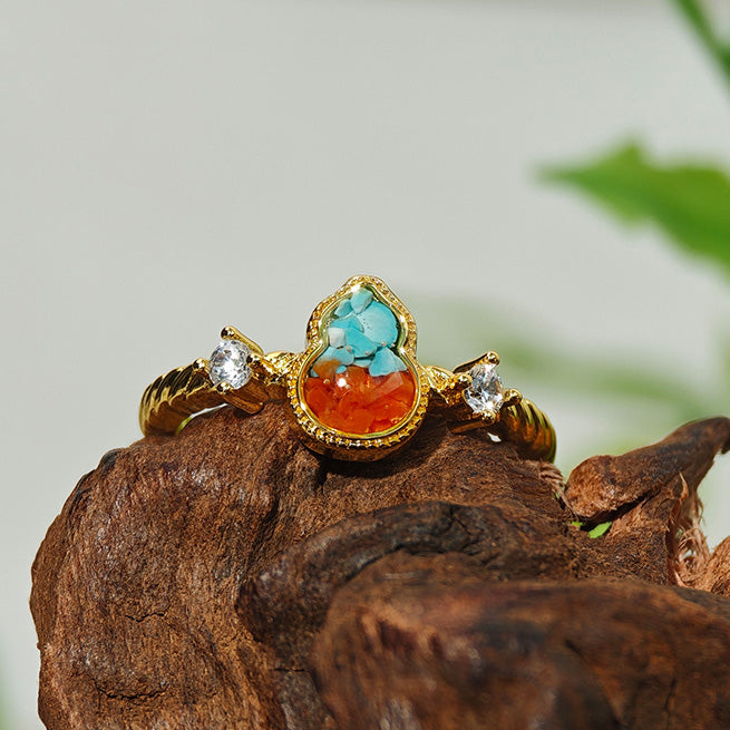Dunhuang-Colored Gourd Ring Inlaid with Colored Stones