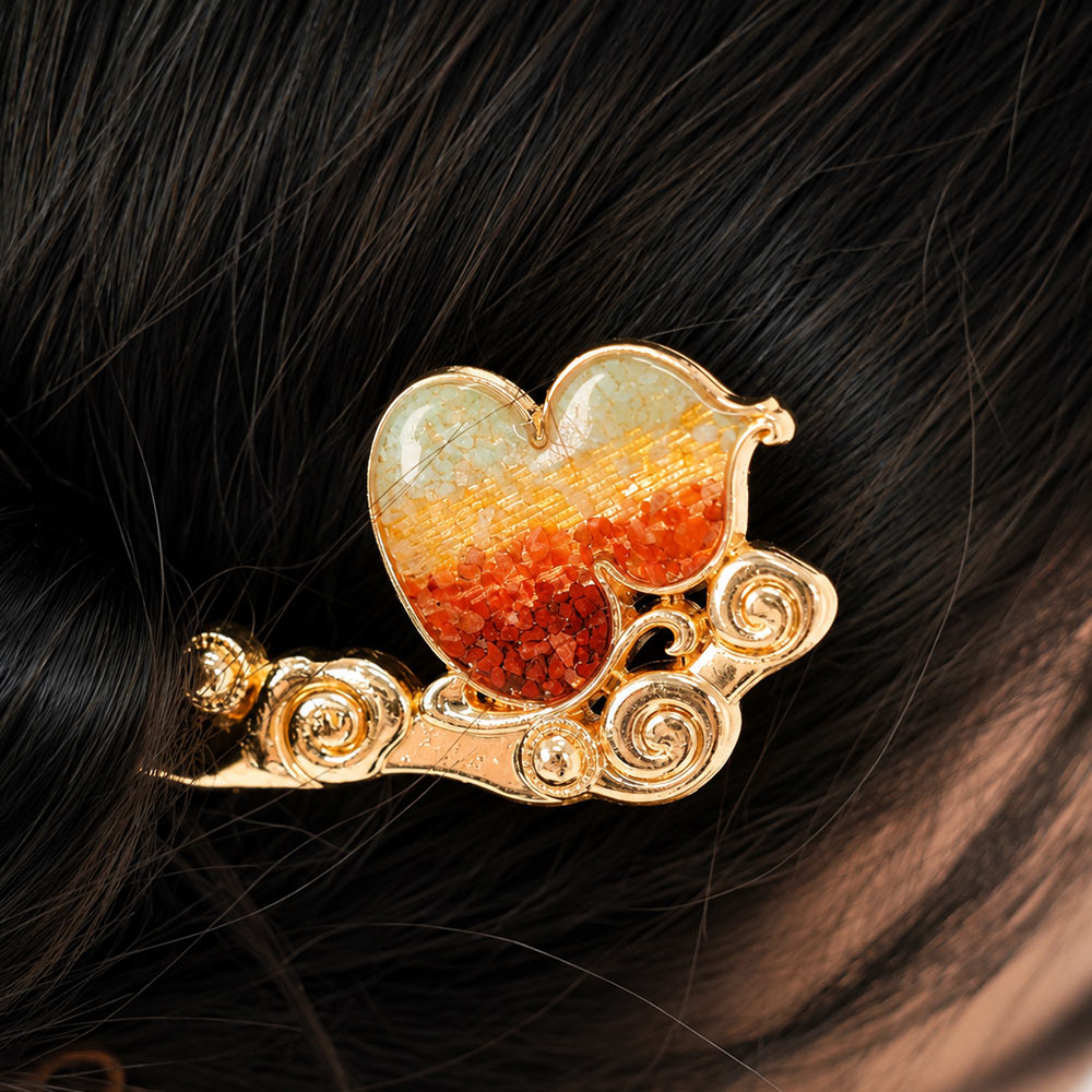 Double-Sided Cloud Gourd Hairpin with Color Stone Inlay