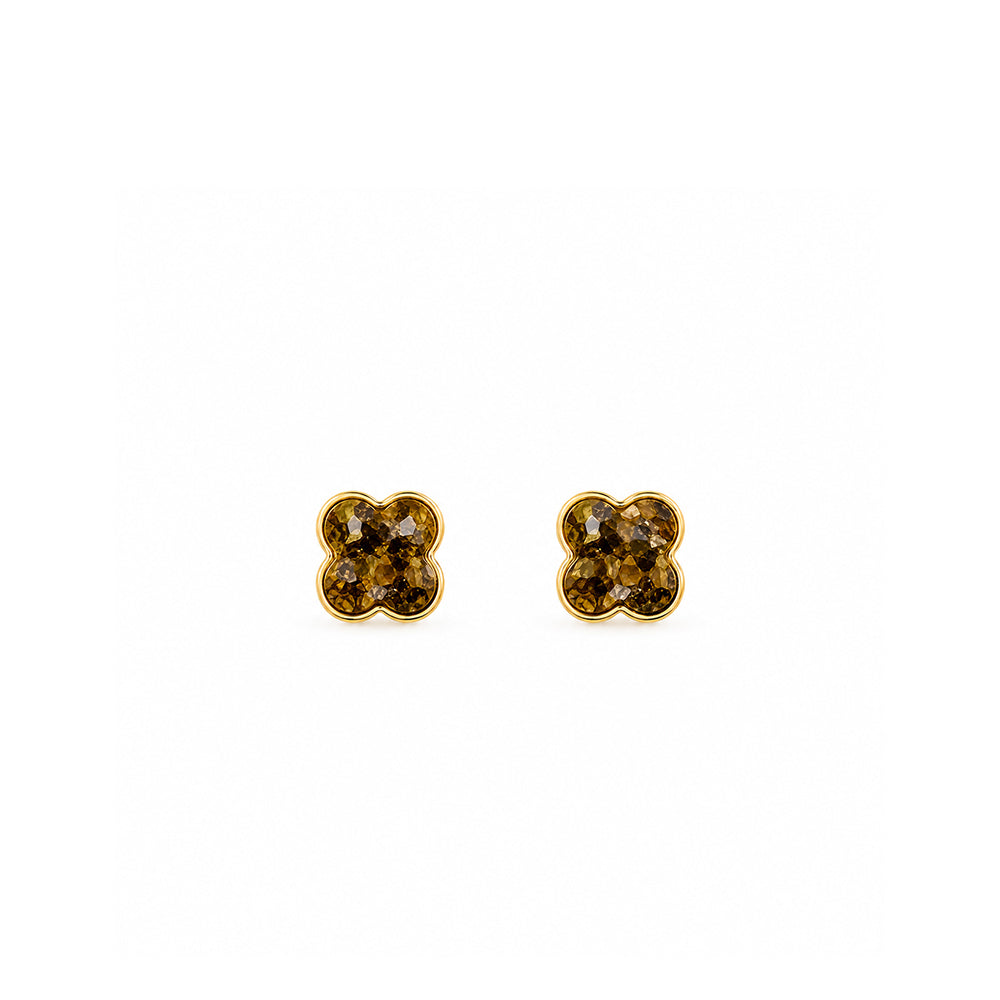 Color Stone Inlay Studs – Mini Clover, Black Obsidian