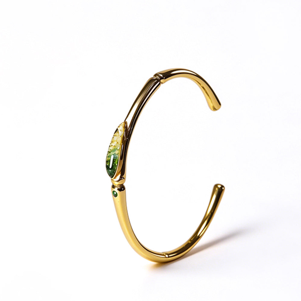 Emerald Gradient Bamboo Leaf Design Color Stone Inlay Bracelet