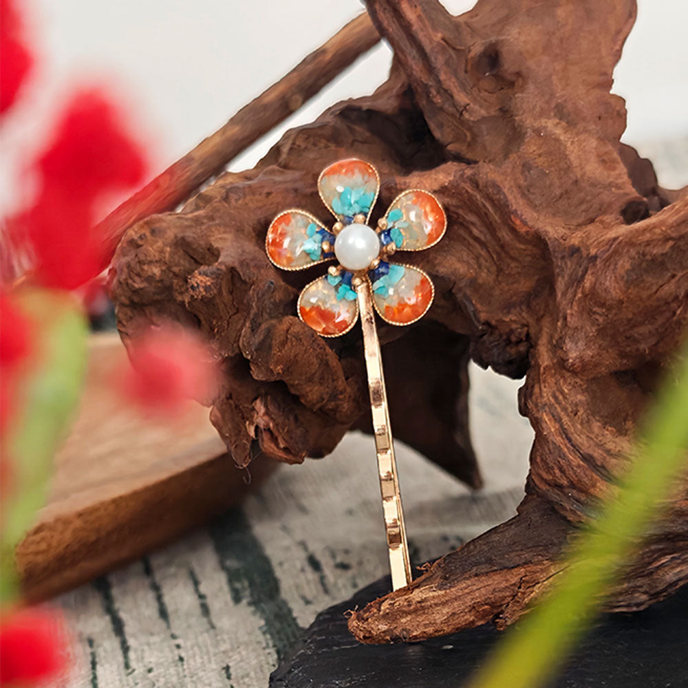 Colorful Stone Inlaid Dunhuang-Colored Peach Blossom Hair Clip