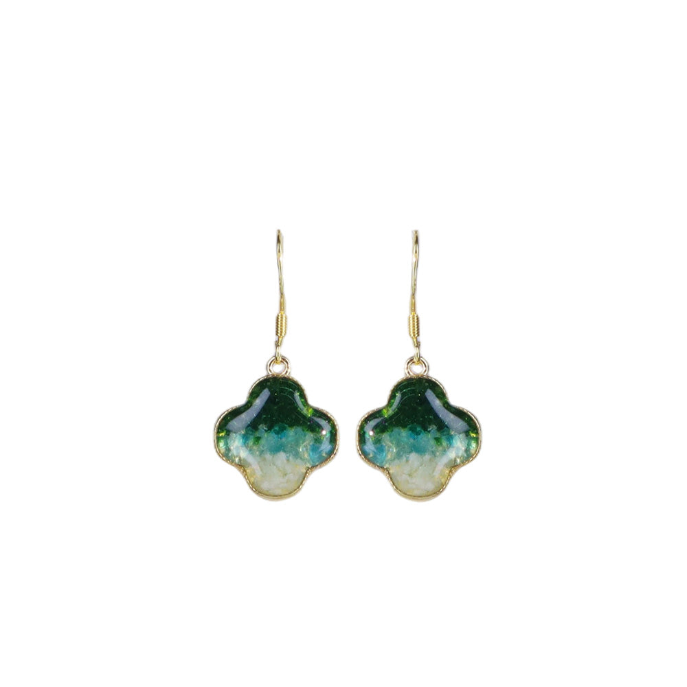 Color Stone Inlay Studs – Four-Leaf Clover, Emerald Green
