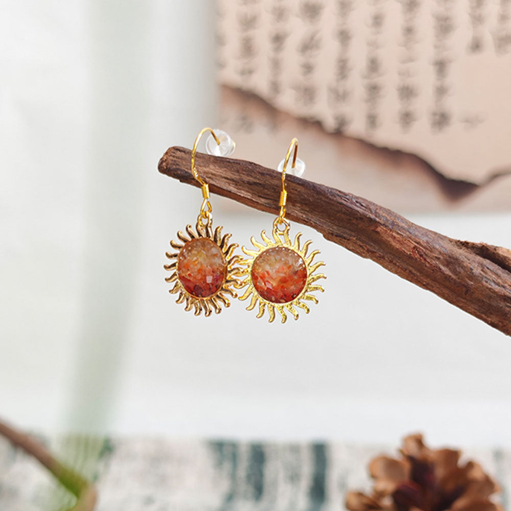 Color Stone Inlay Sun Drop Earrings – Prosperous Red Series