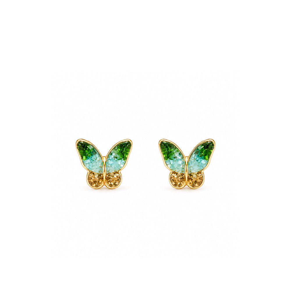 Color Stone Inlay Jade Green Little Butterfly Stud Earrings