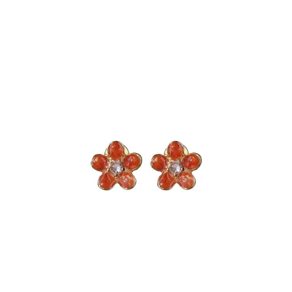 Colorful Stone Inlaid Five-Leaf Flower Stud Earrings, Prosperous Series