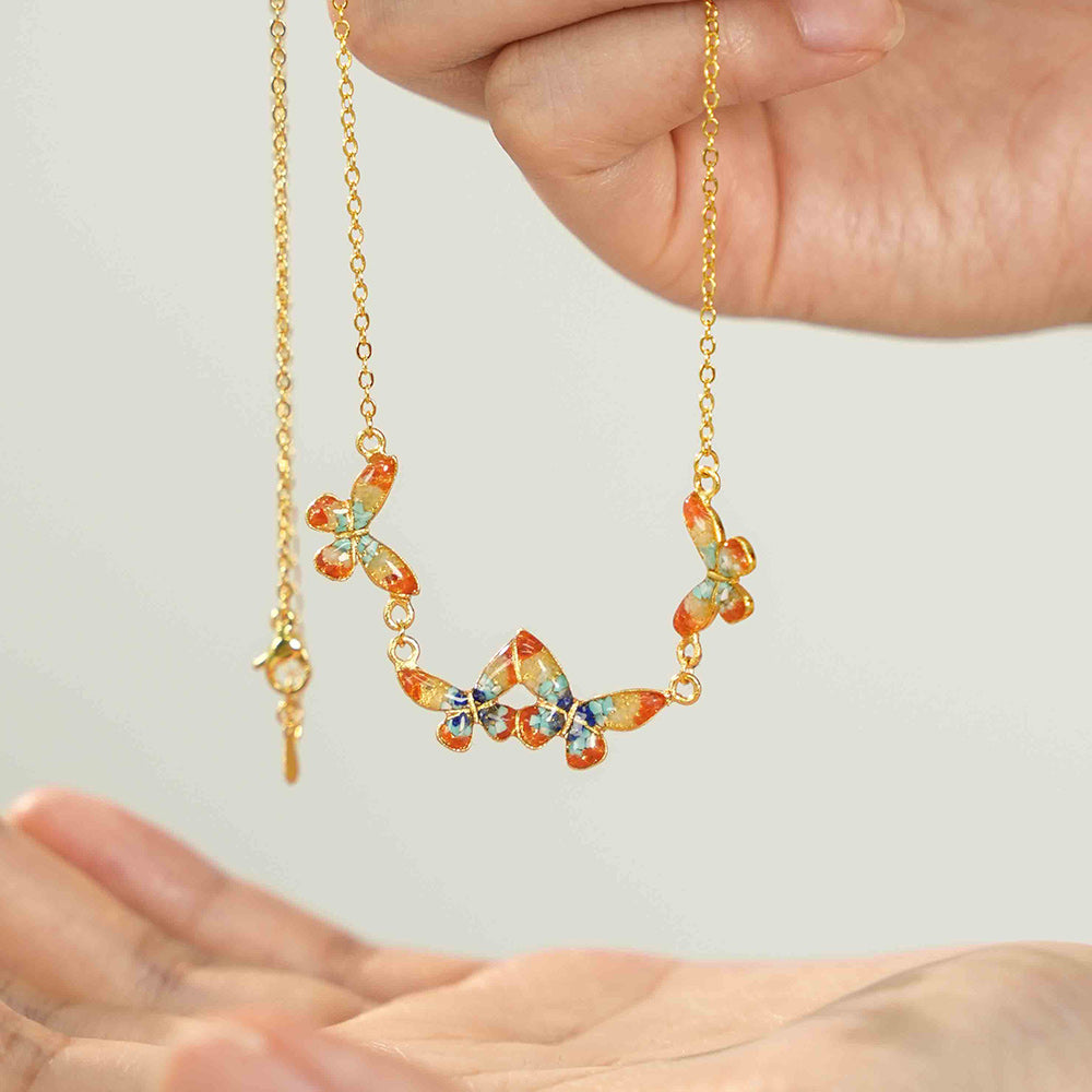 Color Stone Inlay Necklace – Butterfly, Dunhuang Red