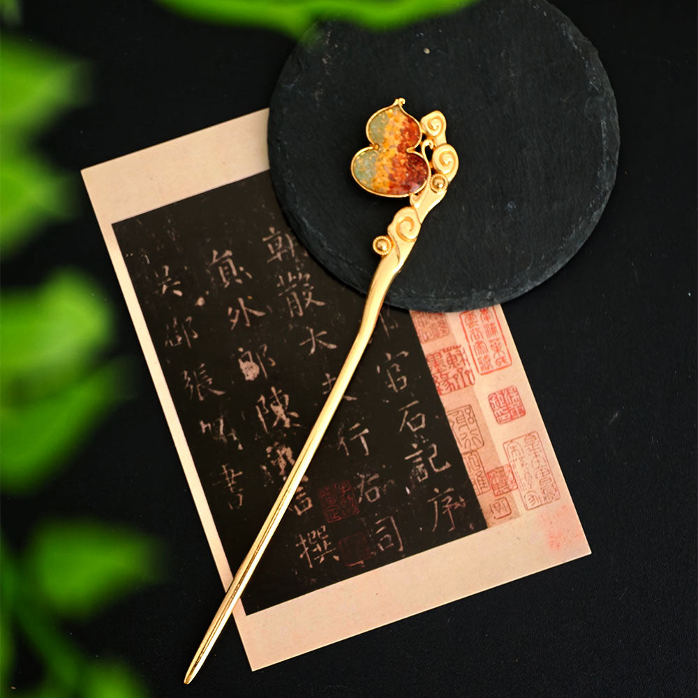Double-Sided Cloud Gourd Hairpin with Color Stone Inlay