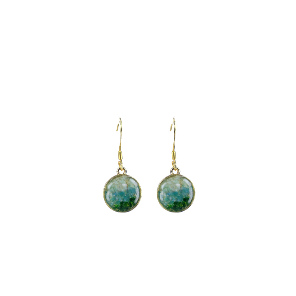 Color Stone Inlay Small Round Bead Drop Earrings – Jade Green Series