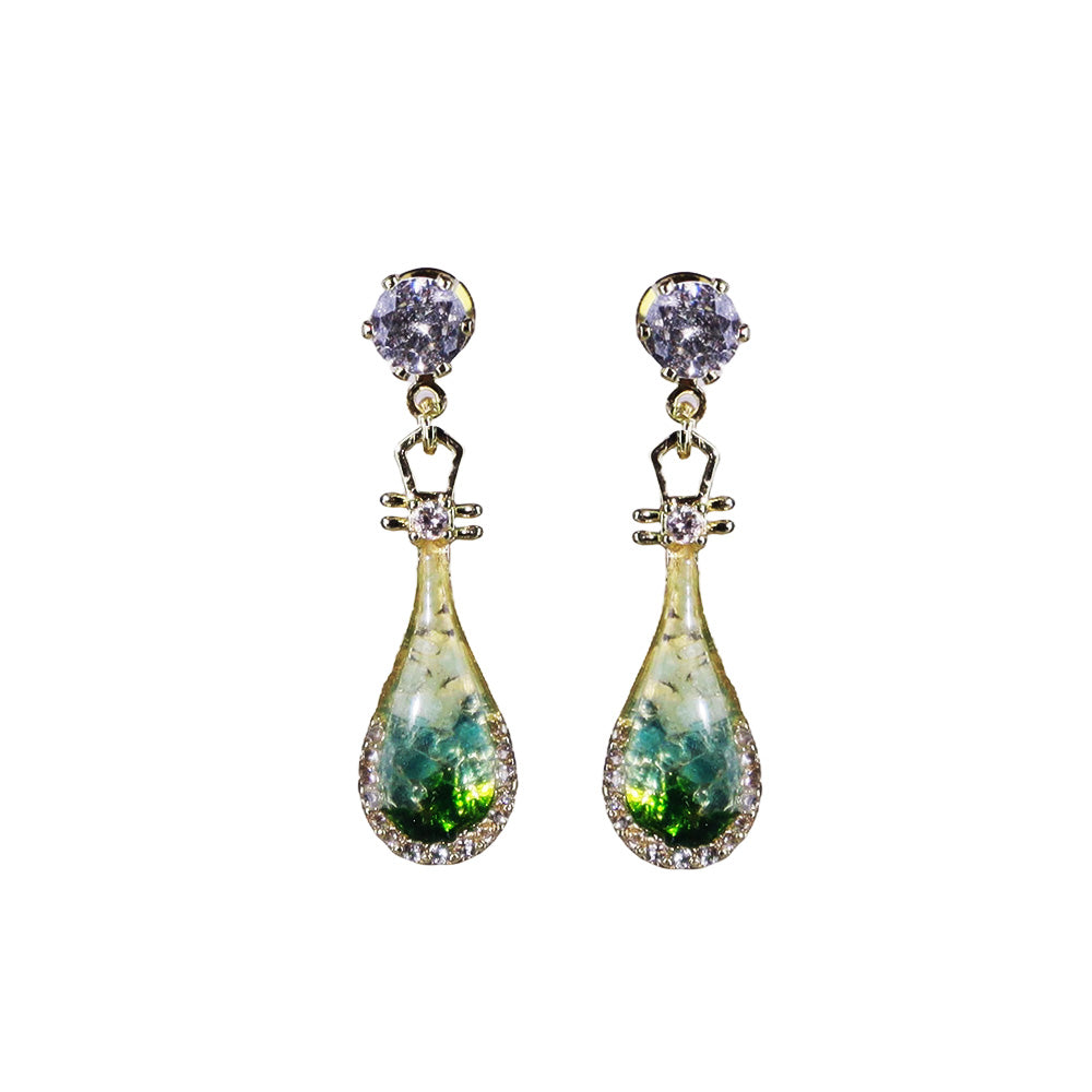 Color Stone Inlay Earrings – Pipa, Jade Green Series