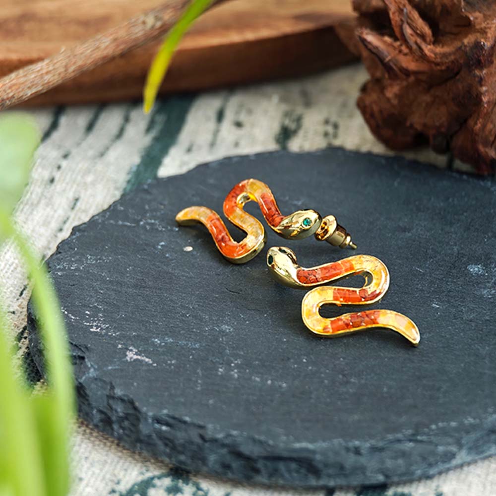 Color Stone Inlay Snake Stud Earrings – Red & Prosperous Series