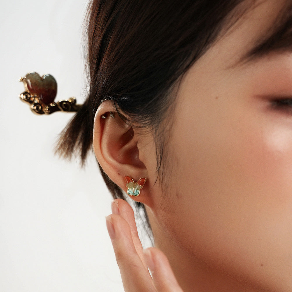 Color Stone Inlay Small Butterfly Stud Earrings – Dunhuang Series