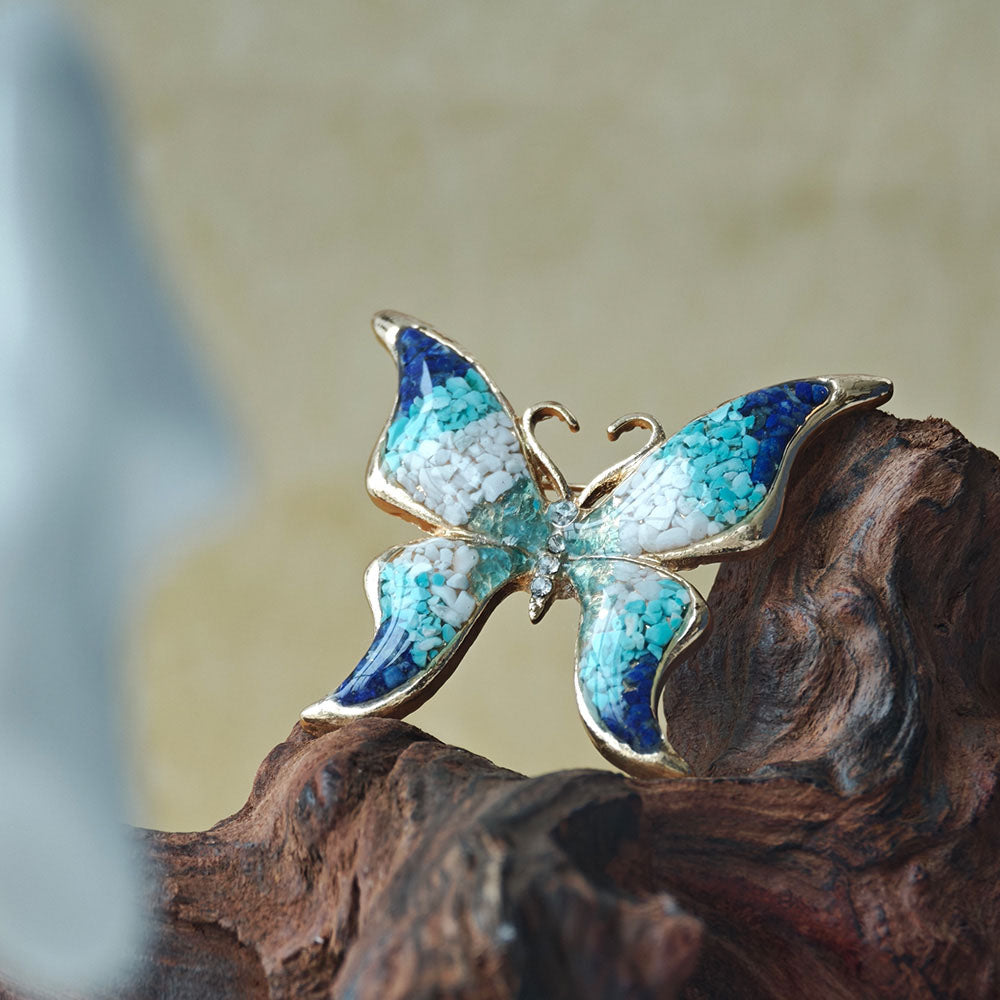Blue & White Stone Inlay Butterfly Brooch