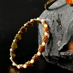 Color Stone Inlay Heavy Pearl Bracelet with Openwork Peach Blossom Design Prosperous Red Series