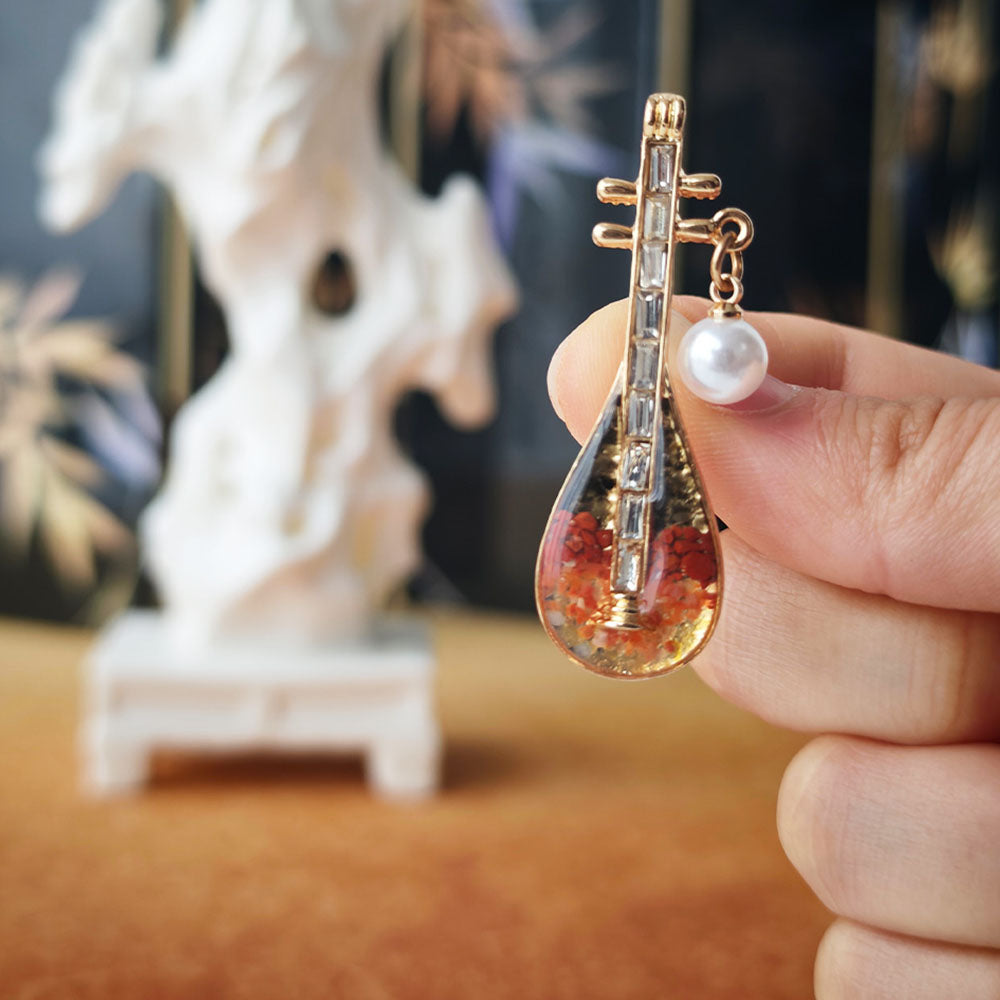 Color Stone Inlay Brooch – Pipa, Prosperous Red Series