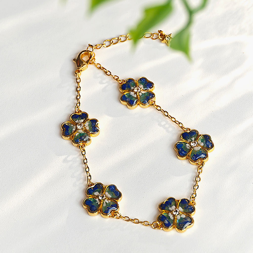 Color Stone Inlay Bracelet – Four-Leaf Clover B, Blue & White Series