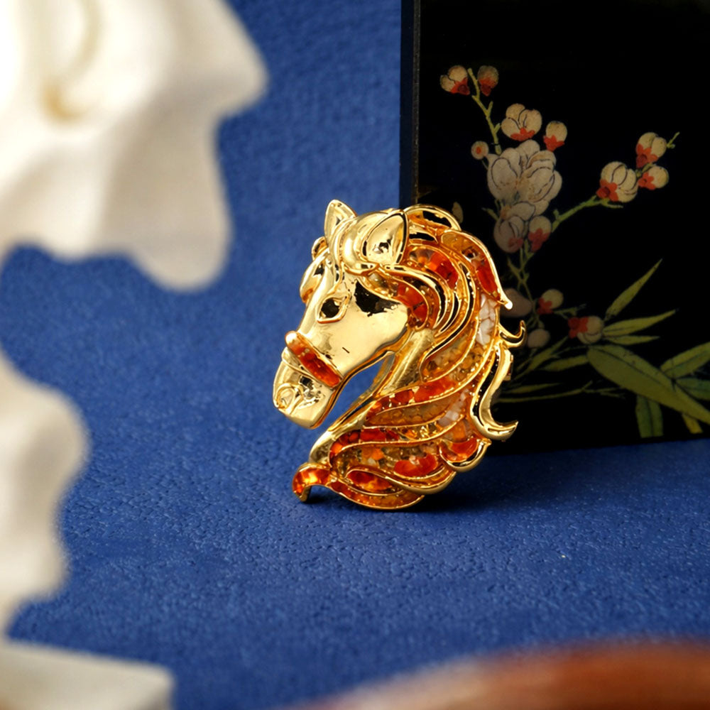 Color Stone Inlay Horse Brooch – Prosperous Red Series