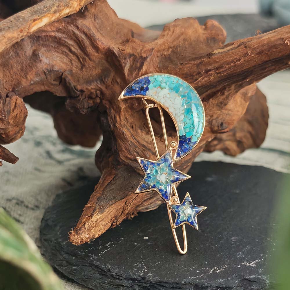 Star and Moon Hairpin with Colorful Stone Inlay
