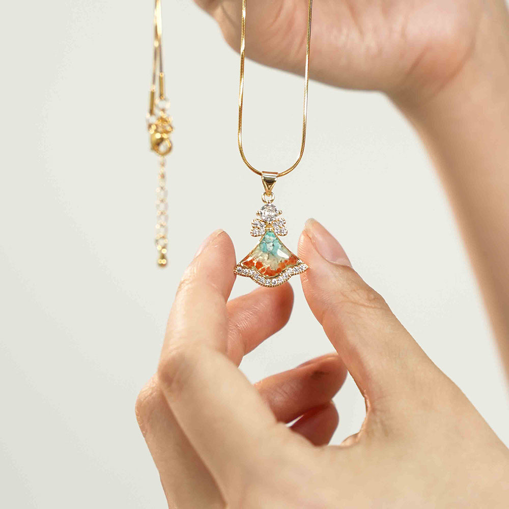 Color Stone Inlay Bell Necklace – Blue & White Series
