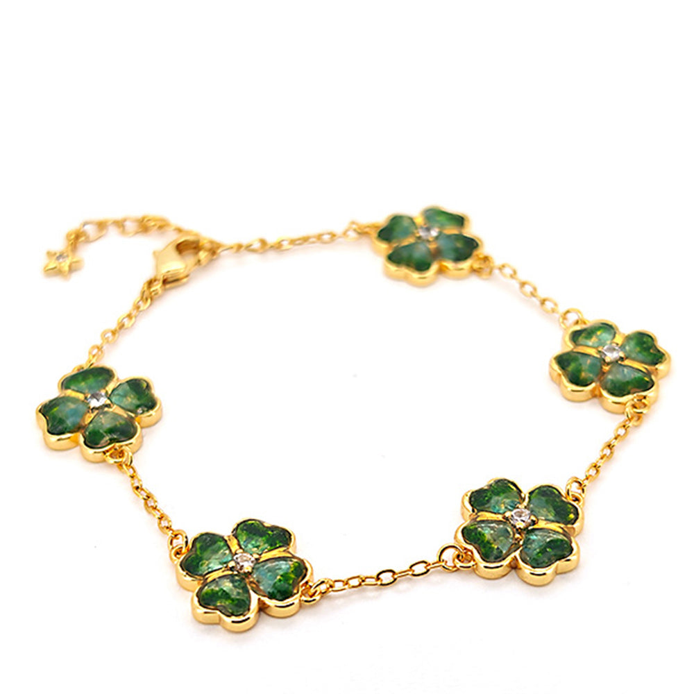 Clover-Shaped Gemstone Inlay Bracelet, Style B: Emerald Green Collection