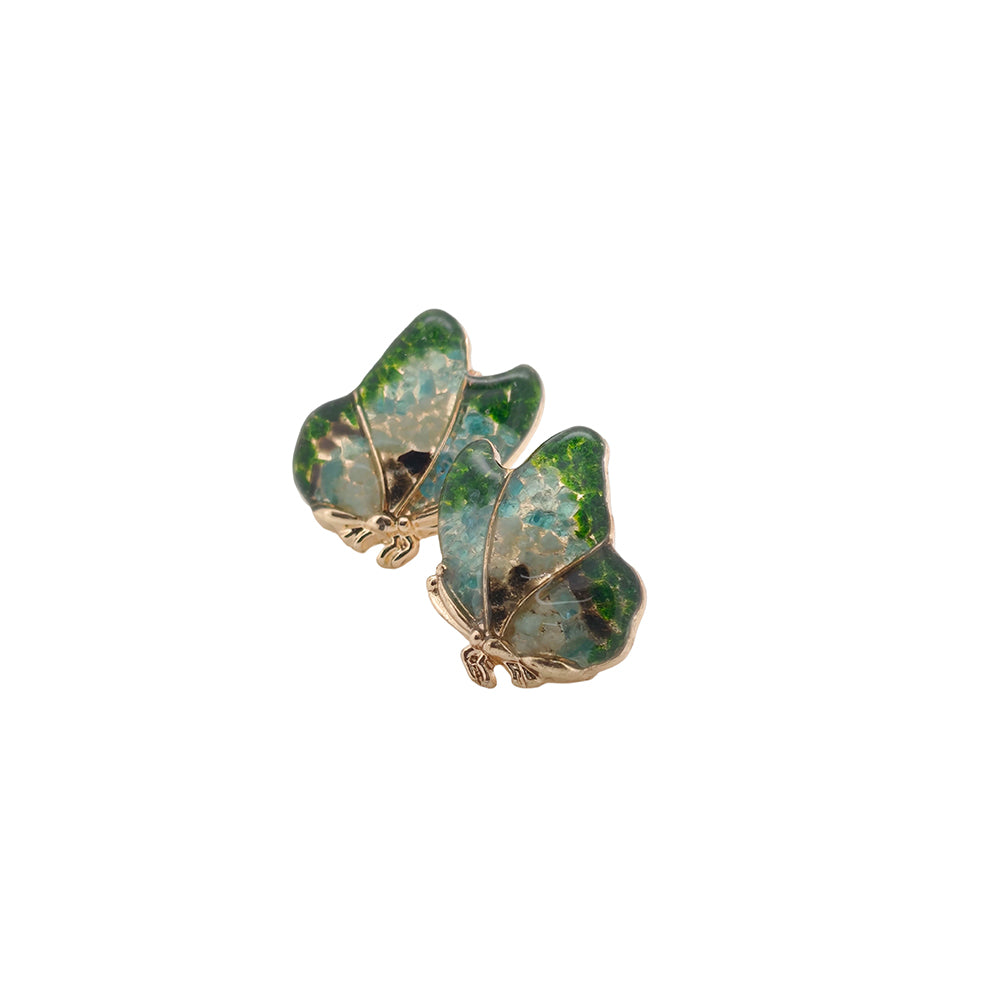 Colorful Stone Inlaid Earrings, Emerald Green Butterfly Wings