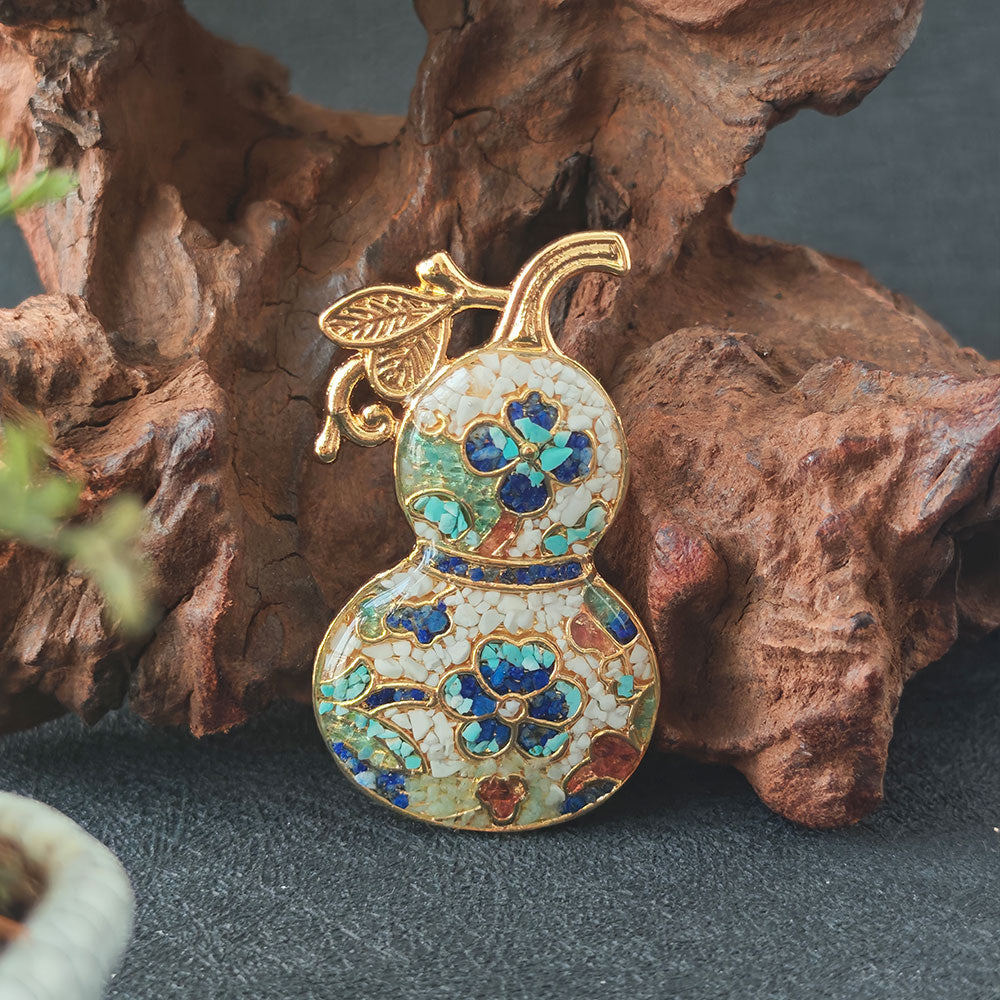 Color Stone Inlay Multi-Gourd Brooch – Blue & White Series