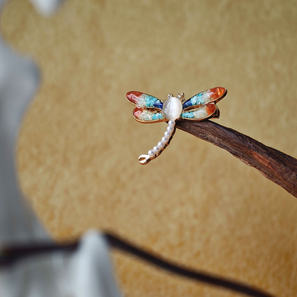 Dunhuang Red Stone Inlay Dragonfly Brooch