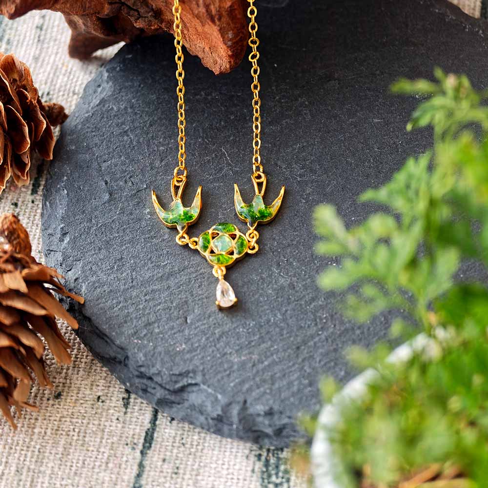 Color Stone Inlay Necklace – Swallow & Blossom Design