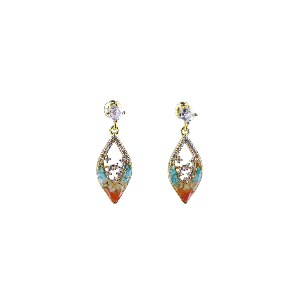 Color Stone Inlay Earrings–Hollow Diamond, Dunhuang Red