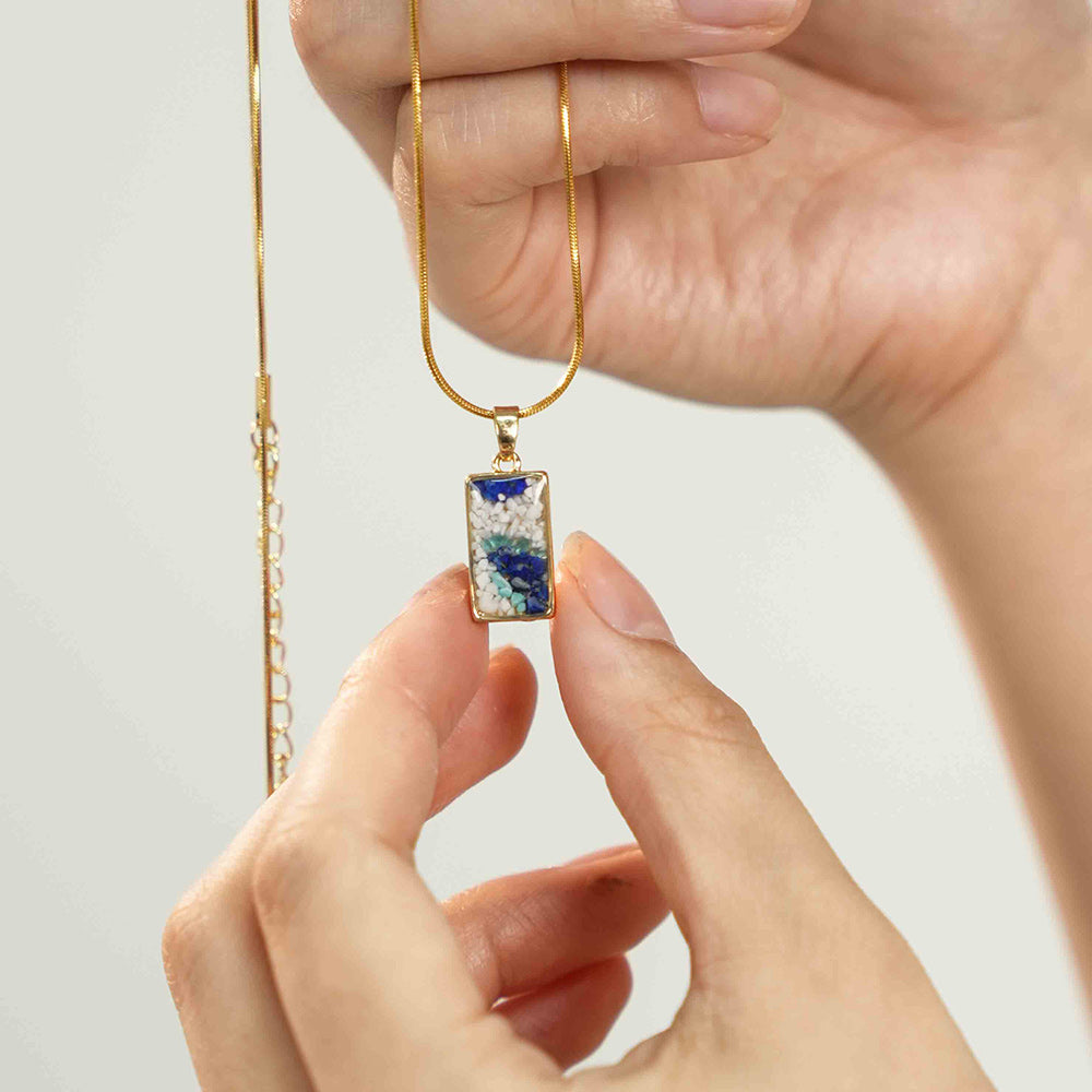 Color Stone Inlay Rectangular Pendant – Blue & White Style