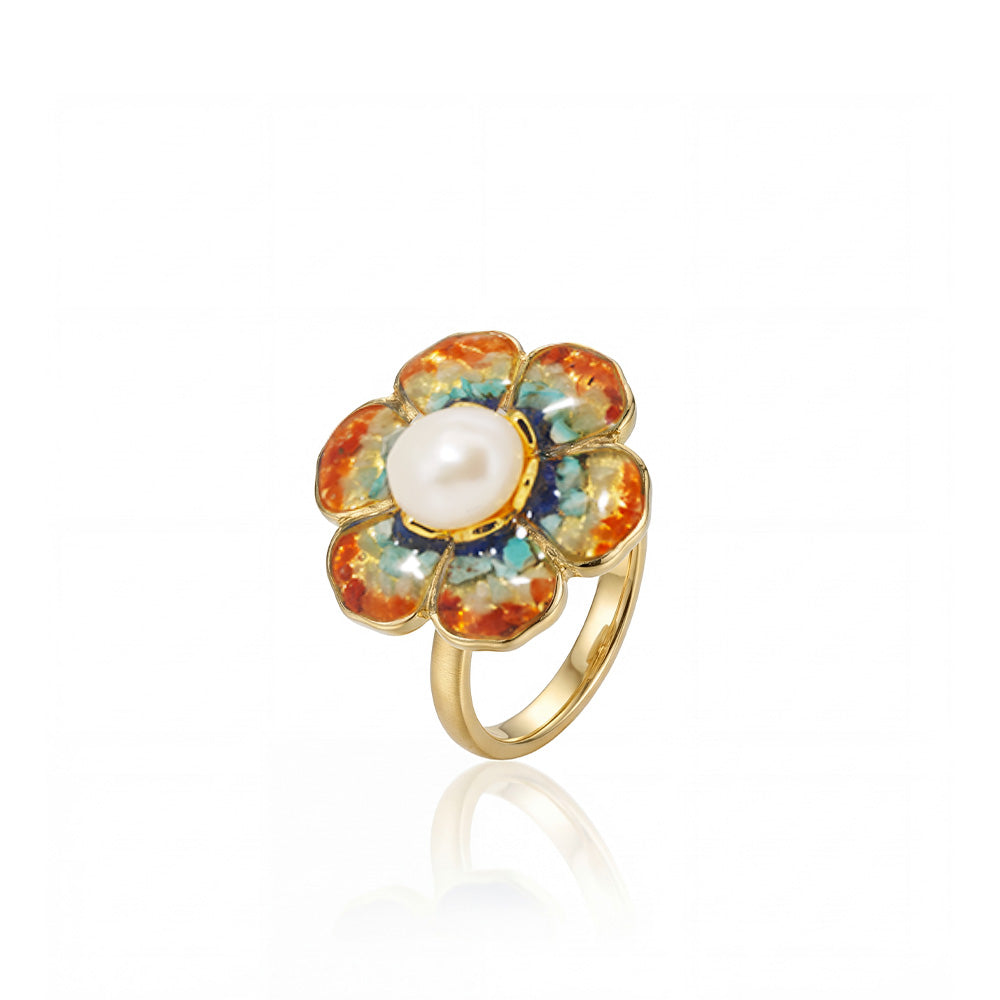 Color Stone Inlay South Red Baoxiang Flower Ring – Dunhuang Red