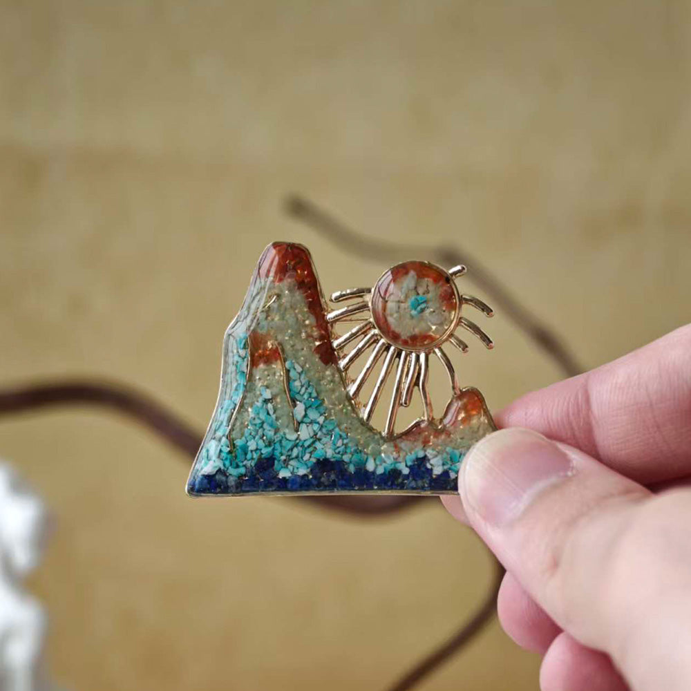 Dunhuang-Colored Rising Sun East Brooch Inlaid with Colored Stones